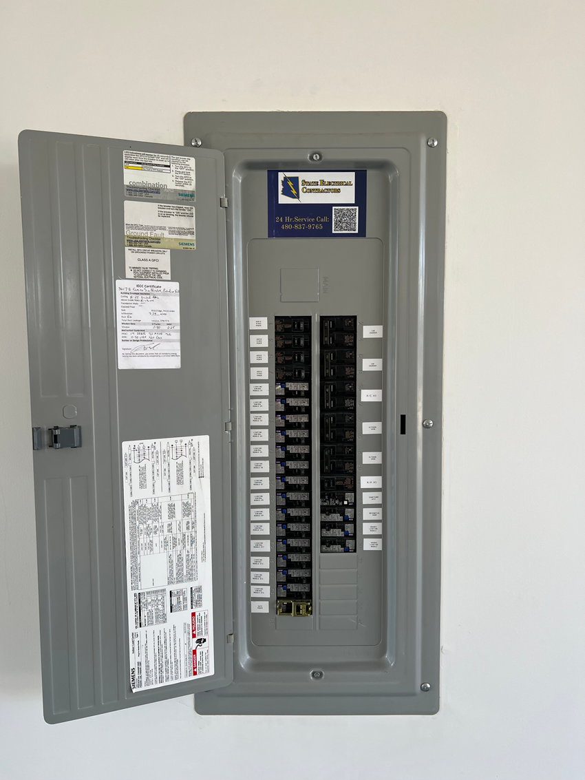 Electrical panel in AZ home that has been upgraded.