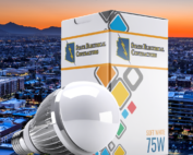 LED light bulb mock up with State Electrical Contractors logo on the box